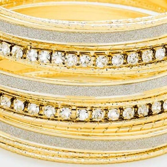 17PCS - Rhinestone Gold Metal Bangle Bracelets - Picture 3 of 7